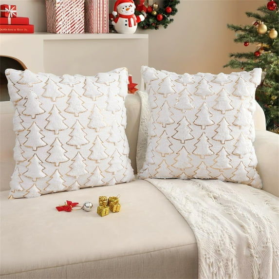TanSiDing 3pcs Festive Christmas Tree Pillow Cover Velvet Holiday Decor Sofa Cushion Embroidery Home Decor 45x45cm