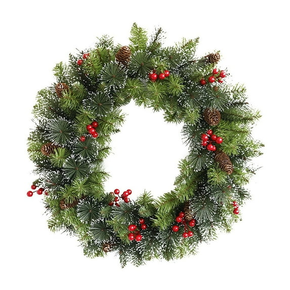 TanSiDing 3pcs Frosted Berry Christmas Wreath with Pine Cones, Battery Operated Indoor Outdoor Holiday Door Decor, Full Realistic Spruce Branch Design