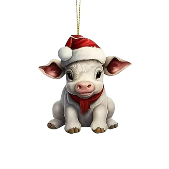 TanSiDing 3pcs Personalized Cow Ornament, Farm Animal Christmas Tree Decor, Rustic Country Home Accent, Durable Acrylic Hanging Decoration for Holiday Party Gift