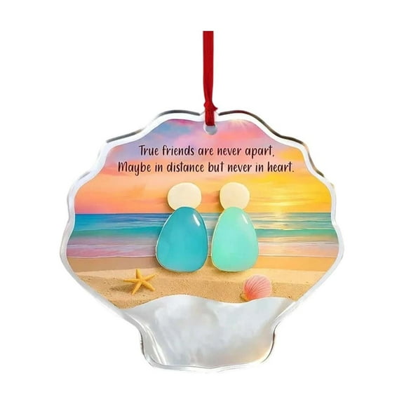 TanSiDing 3pcs Sea Glass Friendship Heart Ornament Handmade Beach Keepsake Pendant for Best Friend Sister Christmas Tree Hanging Decoration