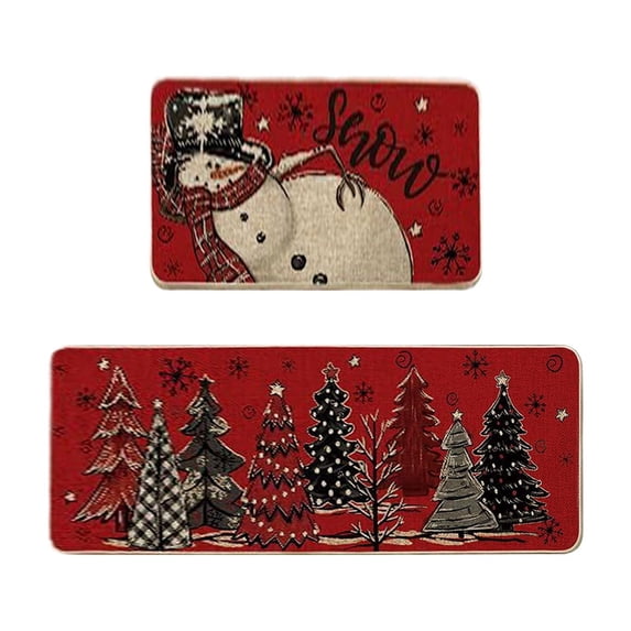 TanSiDing 4pcs Buffalo Plaid Xmas Tree Merry Christmas Kitchen Mats, Winter Home Decor Low-Profile Kitchen Rugs for Floor 40x60cm/40x120cm