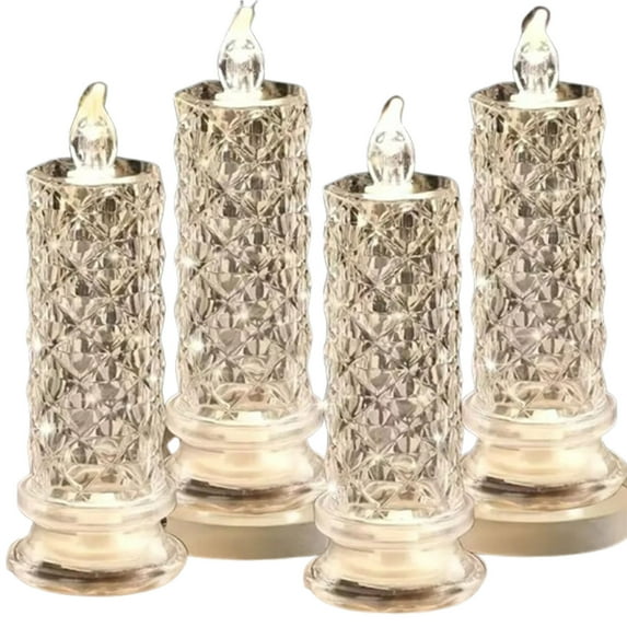 TanSiDing 4pcs Flickering LED Crystal Candle Lights - Romantic Flameless Decoration with Timer, Battery Operated for Wedding Centerpiece & Home Ambiance