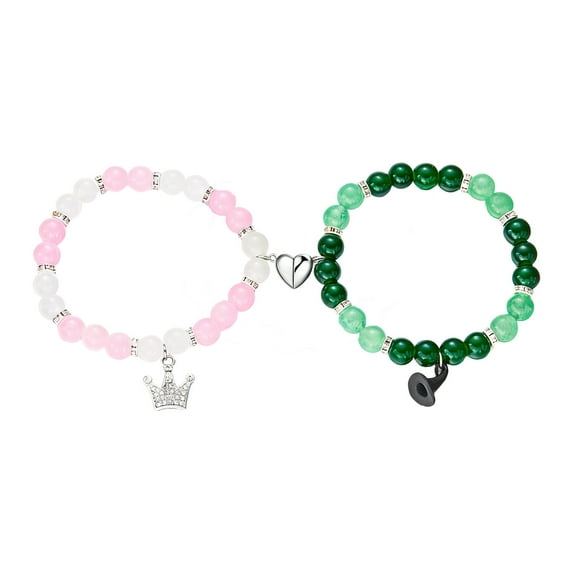 TanSiDing 4pcs Magnetic Couple Bracelet Set, Matching Love Heart Pendant, Adjustable Elastic Friendship Bracelets for Valentines Day Gift