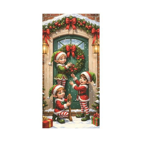 TanSiDing 5pcs Christmas Door Cover Santa Claus Holiday Decoration for Front Door Indoor Wall Party Festival Decor 35*71in