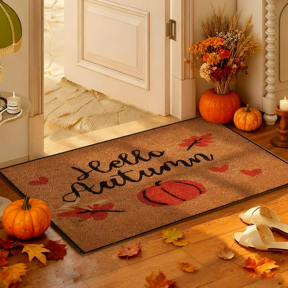 TanSiDing 5pcs Fall Thanksgiving Pumpkin Maple Leaves Floor Mat, Soft Non-Slip Decorative Rug for Kitchen Bathroom Porch Entryway Home Decor 40x60cm