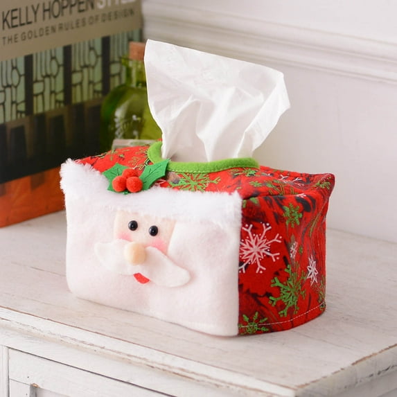 TanSiDing 5pcs Festive Tissue Box Cover Christmas Decoration Soft Plush Storage Holder for Holiday Home Office Party Desktop Decor