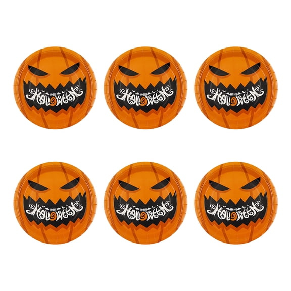 TanSiDing 6 Pack Pumpkin Paper Plates for Halloween Party Supplies, Disposable Sturdy Dinnerware, Festive Pumpkin Print Plates for Themed Celebrations, Serving Snacks Desserts Main Dishes