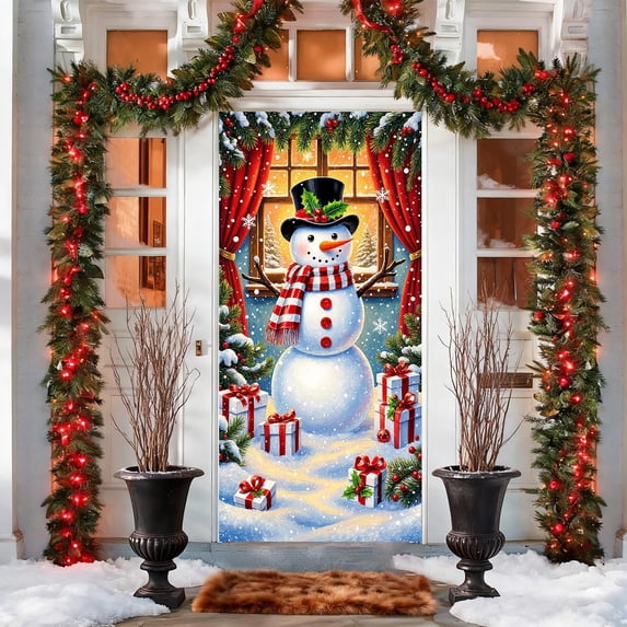 TanSiDing 2pcs Santa Claus Christmas Door Cover Festive Holiday Decor for Home Front Door Party Decoration 90*180cm