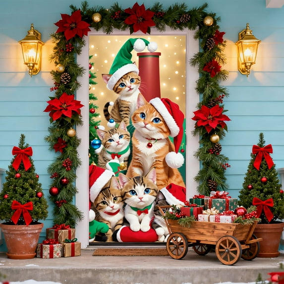 TanSiDing 3pcs Festive Christmas Door Cover Holiday Decoration, Waterproof Polyester Fabric with Hanging Loops for Indoor Outdoor Party Home Decor 90*180cm