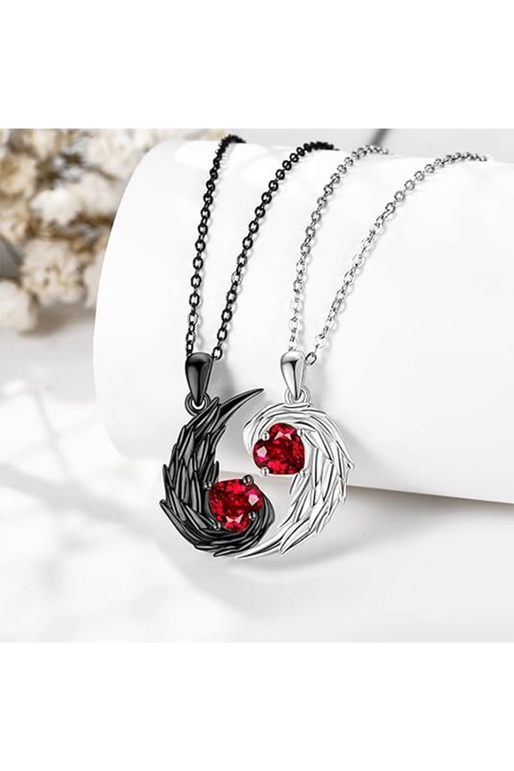 Angel Devil Heart Pendant Necklace Set for Couples, Two Tone Clavicle Chain with Diamond Cut, Matching Love Jewelry Gift for Valentine's Day, Anniversary, Her and Him