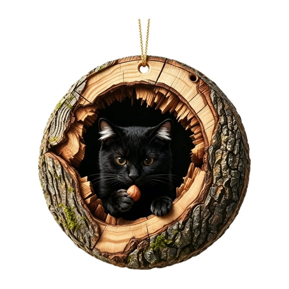TanSiDing Christmas Cats Tree Hole Series Acrylic Christmas Tree Ornaments, Cute Transparent Cat Hanging Decor for Winter Wonderland Xmas Tree Window Wreath Festive Home Holiday Party Supply
