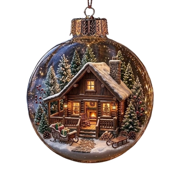 TanSiDing Christmas Story Ornament, Miniature Village Scene, Warm LED Lights, Shatterproof Plastic Hanging Ball, Holiday Tree Decor, Mantel Centerpiece