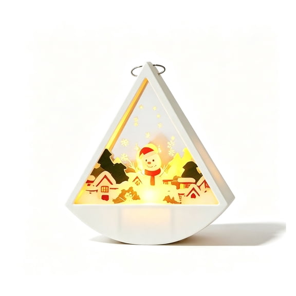 TanSiDing Christmas Triangle Swing Lantern 2 Pack LED Lighted Hanging Ornament Battery Operated Tabletop Decor for Xmas Tree Fireplace Mantel Window Holiday Party Gift