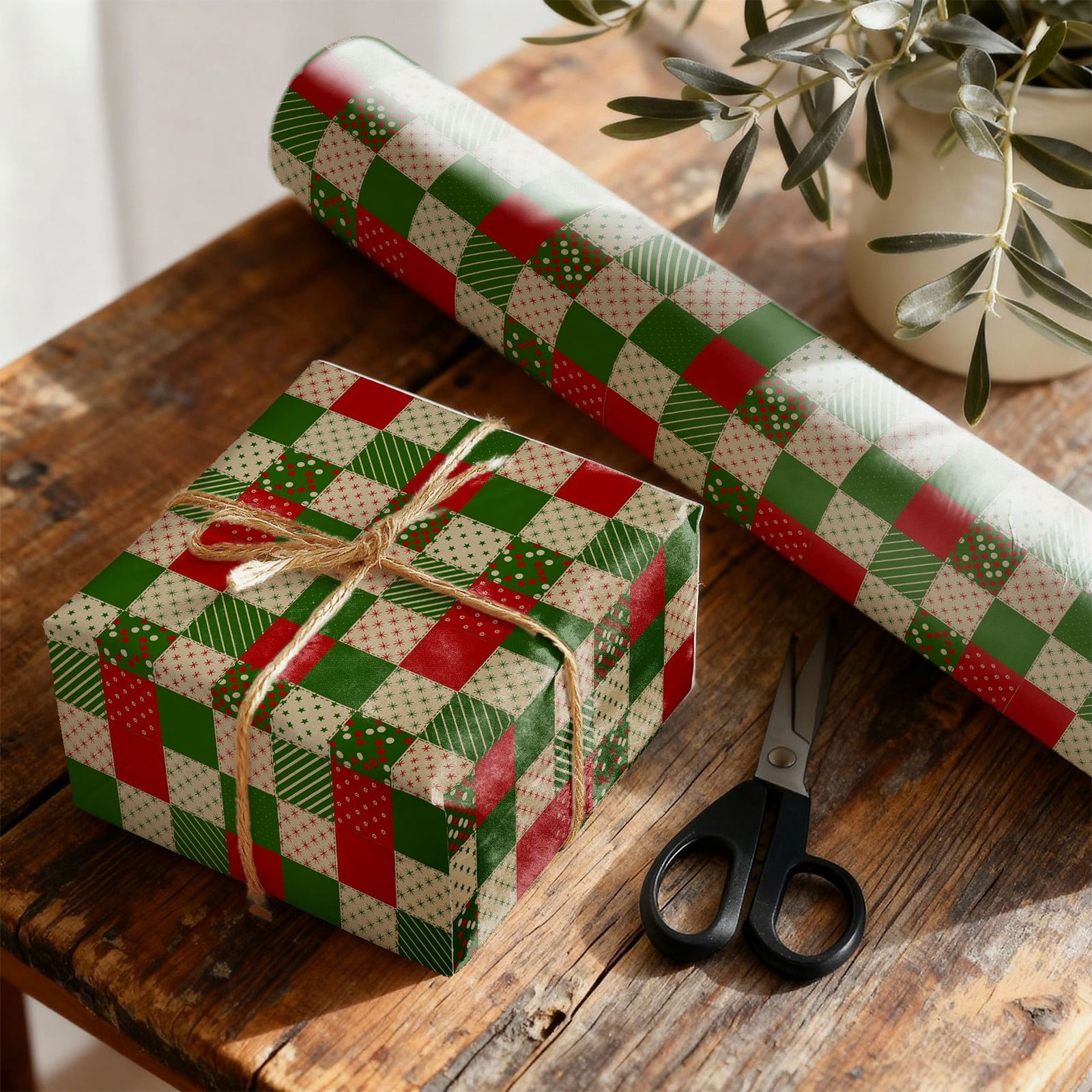Paper Rol Pattern TanSiDing Christmas Wrapping Paper Roll with Festive Holiday Theme ...