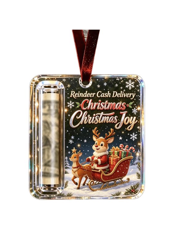 Clearance Christmas Cash & Treat Holder Ornament, 3.94" Personalized Christmas Money Holder Ornaments, Santa Acrylic Cash and Candy Holder for Tree