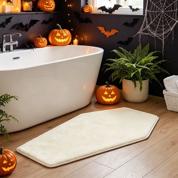 TanSiDing Coffin Shaped Bathroom Rug, Gothic Halloween Bath Mat with Antiskid Absorbent Microfiber, Spooky Toilet Rug for Bathroom Decor 80*50cm