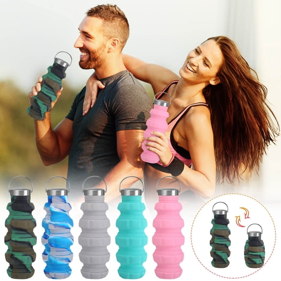 TanSiDing Collapsible Water Bottles Travel water bottle Sports Portable Sport Water Bottle Reusable Water Bottles comes with mountaineering Buckle 500ml silicone Water-proof camping water bottle