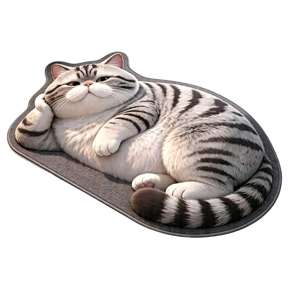 TanSiDing Cute Sleeping Cat Shaped Area Rug, Microfiber Absorbent Floor Mat for Bedroom Kitchen Living Room, Kitten Mat Floor Carpet Hallway Porch Entrance Doormat for Room