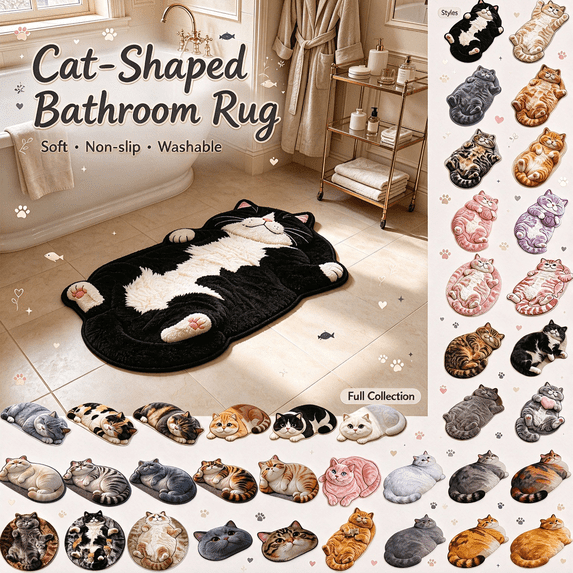TanSiDing Cute Sleeping Cat Shaped Area Rug, Microfiber Absorbent Floor Mat for Bedroom Kitchen Living Room, Kitten Mat Floor Carpet Hallway Porch Entrance Doormat for Room