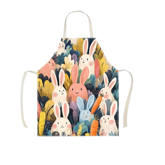 TanSiDing Easter Apron for Women Adults Kitchen Cooking Bunny Print Decorative Protective Apron Adjustable Neck Ties for Holiday Party Baking Hostess Gift