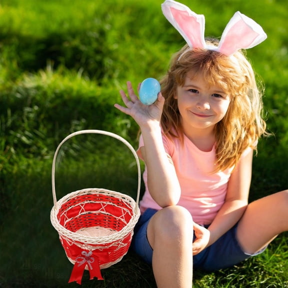 TanSiDing Easter Basket with Handle Woven Plastic Storage Bin for Candy Eggs Decorations Party Supplies Gift Container