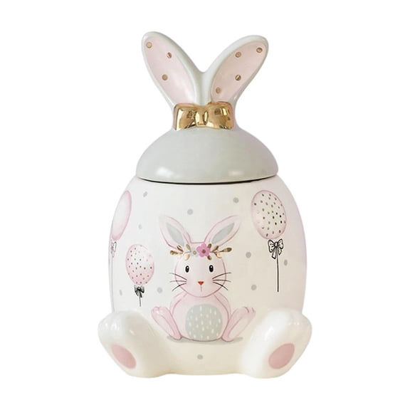 TanSiDing Easter Bunny Candy Jar Ceramic Storage Container with Lid, Handcrafted Artisan Glass Decor, Holiday Home Decor Gift for Kitchen Dining Room Decor