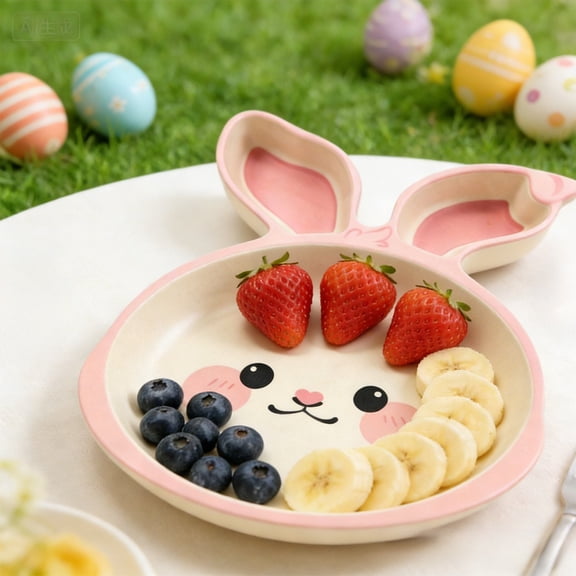 TanSiDing Easter Bunny Divided Plates for Toddlers 3-Compartment Feeding Tray Melamine Weaning Dish Snack Plate for Meals
