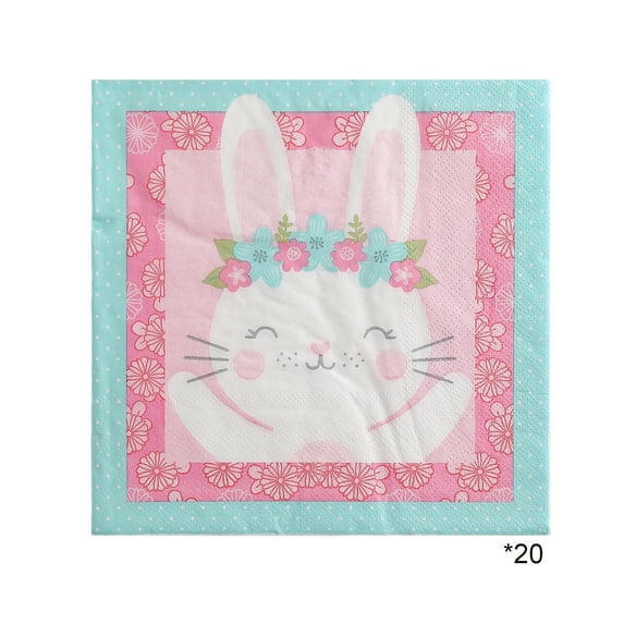 TanSiDing Easter Bunny Paper Napkins 20 Count, Premium Thick Disposable Holiday Party Decorations, Pink Bunny Design for Easter Dinner, Spring Celebration, Festive Tableware Napkins