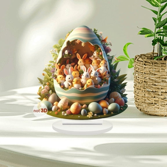 TanSiDing Easter Bunny Table Decorations, 2D Visual Tabletop Ornaments for Home, Festive Holiday Decor for Living Room Bedroom, Spring Party Centerpiece, Durable Decorative Accent
