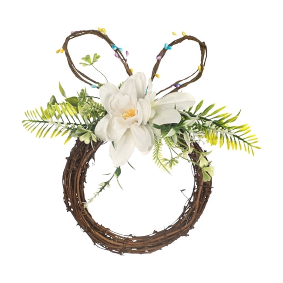 TanSiDing Easter Bunny Wreath Spring Bunny Shaped Artificial Flower with Greenery Colorful Daisies Bow Knot for Front Door Summer Farmhouse Holiday Wall Home Window Decor