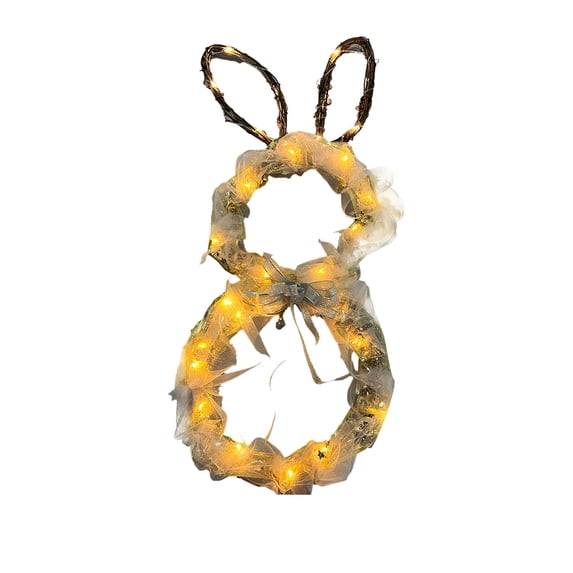 TanSiDing Easter Bunny Wreath with Lights Spring Door Decor Floral Vine Hanging Decoration for Indoor Outdoor Home Party Festival
