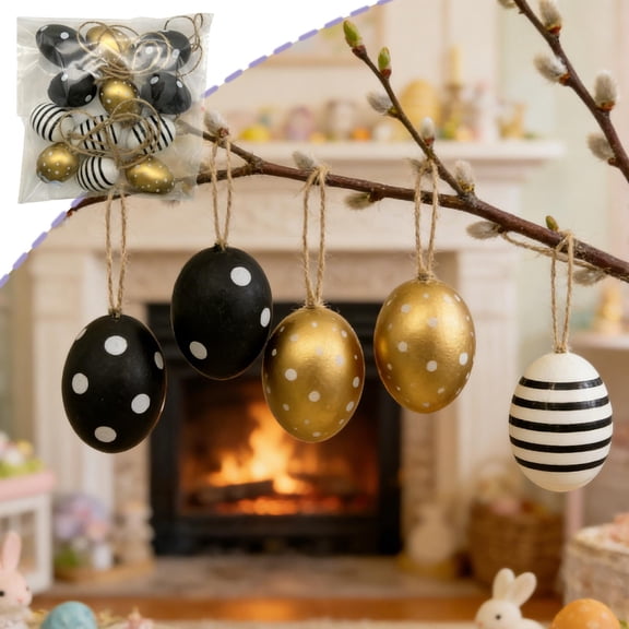 TanSiDing Easter Egg Ornaments Set, Hanging Decorative Eggs for Spring Decor, Plastic Easter Tree Ornaments with Jute String, Festive Holiday Home Decor, Easter Basket Fillers and Mantel Decorations