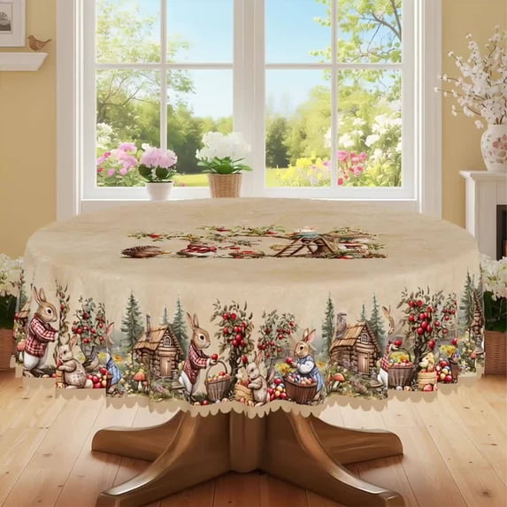 TanSiDing Easter Tablecloth Waterproof Washable Bunny Egg Print Decorative Table Cover for Holiday Party Dining Kitchen Decor