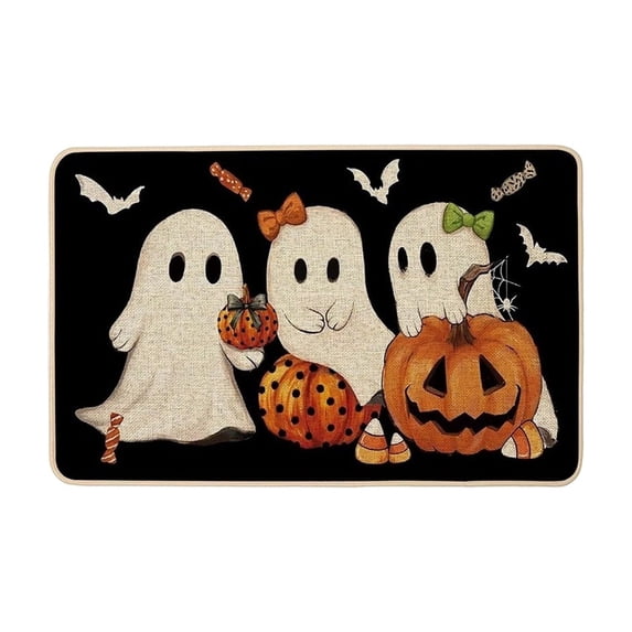 TanSiDing Halloween Mat, Soft Polyester Fleece Bathroom Floor Mat, Non-Slip Ghost Pattern Carpet, Decorative Entryway Rug for Spooky Home Decor 60*40cm