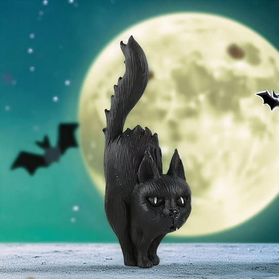 TanSiDing Halloween Pumpkin Decor Witch Kitty Ornaments Resin Decorations Spooky Tabletop Home Decor Holiday Gift
