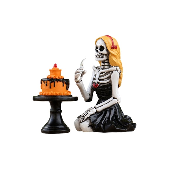 TanSiDing Halloween Resin Cake Skeleton Figure Statue, Spooky Gothic Home Decor, Detailed Sculpture for Outdoor Patio, Desktop, Shelf and Indoor Decorations