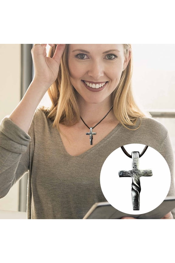 Hand Forged Cross Necklace for Men Women, Adjustable Leather Choker Pendant, Religious Jewelry Gifts, Gothic Boho Punk Style