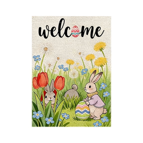 TanSiDing Happy Easter Bunny Garden Flag Double Sided Outside, Floral Rustic Holiday Yard Outdoor Flag
