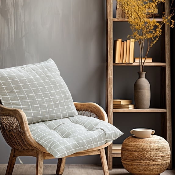 TanSiDing High Back Chair Cushion with Straps, All-Weather Waterproof Tufted Seat Cushion, Soft Foldable Replacement Cushion for Outdoor Rocking Chairs, Patio Furniture, Porch Swing, Indoor Sofa