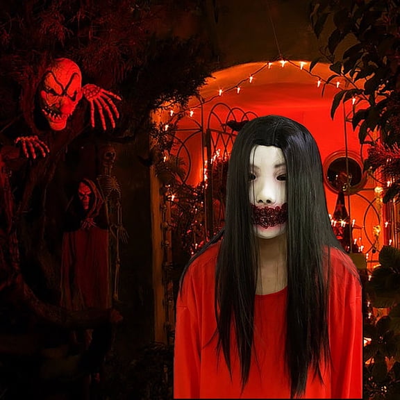 TanSiDing Horror Ghost Mask Scary Female Ghost Face Mask Halloween Props Horror Mask Realistic Ghost Mask Rubber Ghost Mask Halloween Party Haunted House Decor