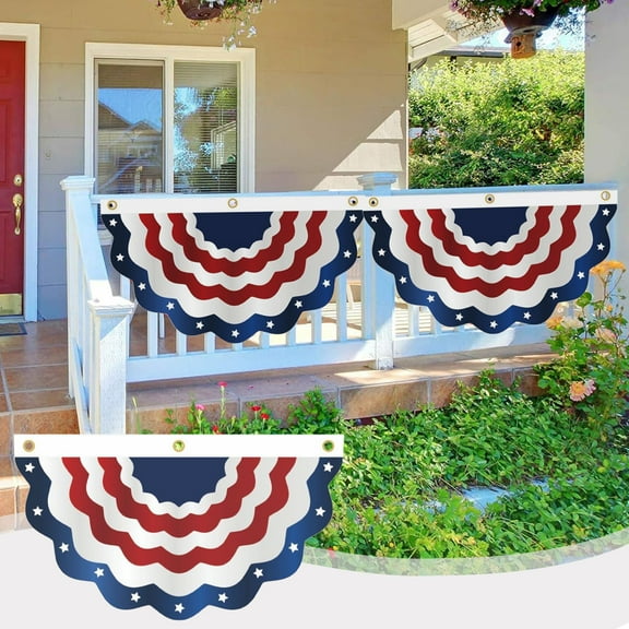 TanSiDing Independence Day Fan Shaped Flag Patriotic Outdoor Yard Banner with Canvas Header and Metal Grommets for Porch Garden Decoration