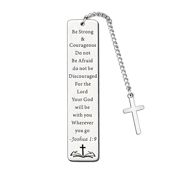TanSiDing Inspirational Stainless Steel Bookmark Religious Cross Pendant Gift for Reading Motivation Scripture Engraved Christian Faith Encouragement