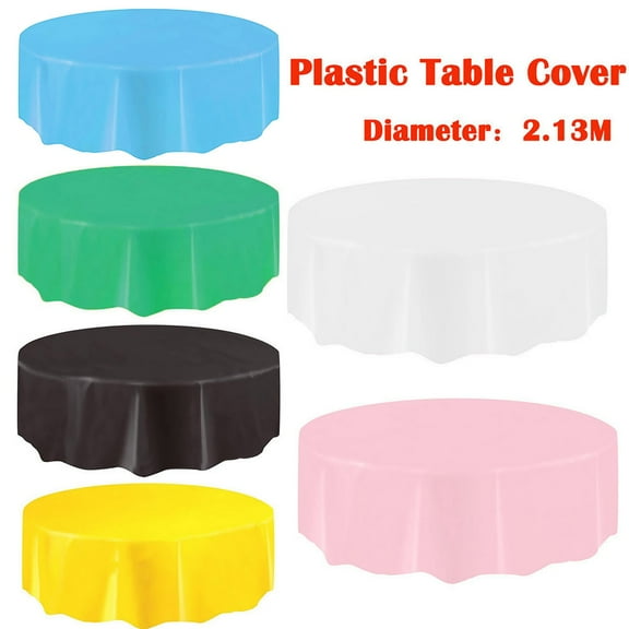TanSiDing Large Plastic Circular Table Cover Wipe Clean Disposable Tablecloth for Party Wedding Buffet Banquet Waterproof Dustproof Easy Clean Up
