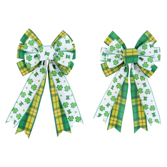 TanSiDing Large St. Patrick's Day Bows for Wreaths, St Patrick's Day Wreath Bows, Irish Shamrock Bows for Front Door, St. Patrick's Day Decor, Green Bows for Parade Indoor Outdoor Party Decor