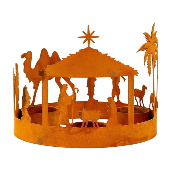 TanSiDing Nativity Scene Silhouette Candle Holder, Religious Christmas Decor, Metal Iron Candleholder for Home Decor, Holiday Table Centerpiece, Festive Candle Lantern, Rustic Farmhouse Decor