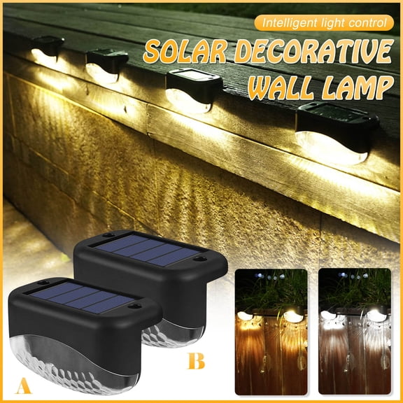 TanSiDing Outdoor Railing Lights, Solar Stair Lights for Fence Steps, Automatic Waterproof LED Step Lights with Intelligent Dusk to Dawn Sensor, Warm White for Villa Courtyard Deck Patio