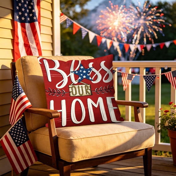 TanSiDing Patriotic Pillow Cover Independence Day Decor Star Spangled Letter Print Decorative Pillowcase Soft Fabric Couch Sofa Living Room Outdoor Patio Home Decor Throw Pillow