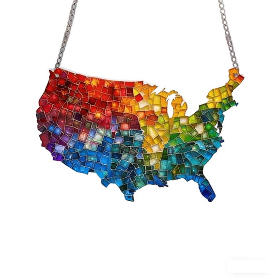 TanSiDing Patriotic US Map Acrylic Daylighting Device, 4th of July Decor, Red White Blue Sun Catcher, Window Prism Reflective Light Decor for Home Office Independence Day Party