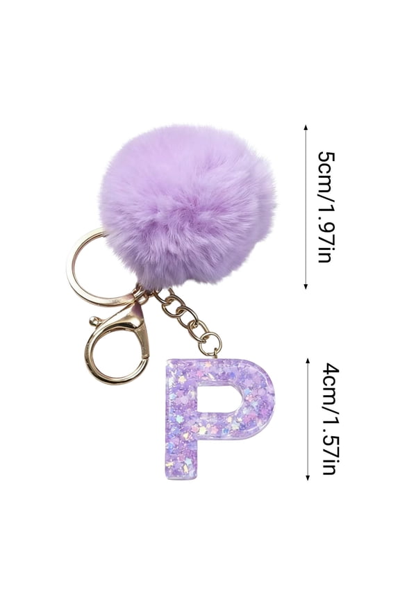 Personalized Letter Keychain, Velvet Pendant Charm for Backpack Purse, Initial Monogram Gift, Soft Plush Ball Pendant, Custom A to Z Alphabet Charms