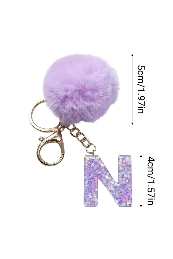 Personalized Letter Keychain, Velvet Pendant Charm for Backpack Purse, Initial Monogram Gift, Soft Plush Ball Pendant, Custom A to Z Alphabet Charms